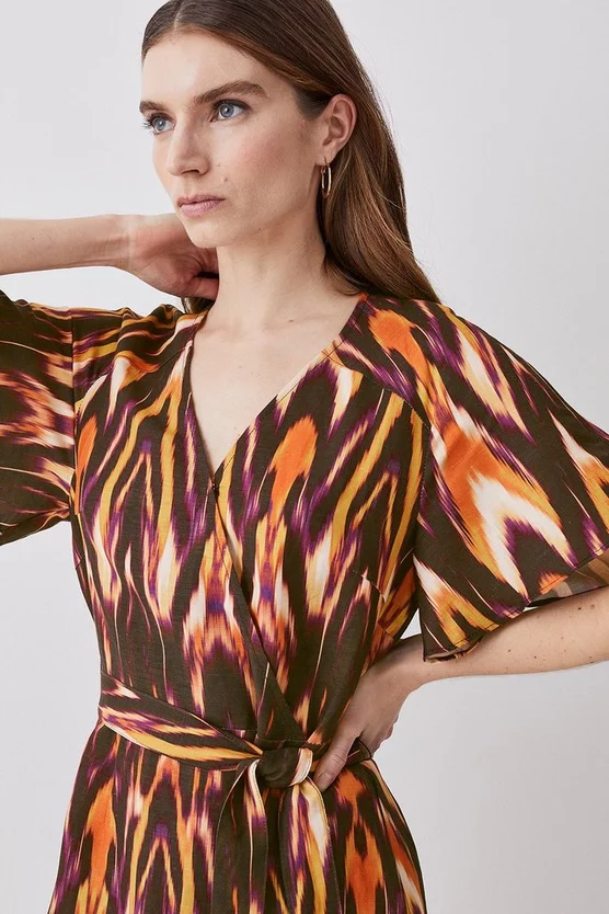 New ๐ฏ Karen Millen Ikat Print Linen Angel Sleeve Wrap Front ๐ Dress - multi โค๏ธ 7 New ๐ฏ Karen Millen Ikat Print Linen Angel Sleeve Wrap Front ๐ Dress - multi โค๏ธ - Image 5