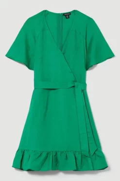 Top 10 🛒 Karen Millen Linen Angel Sleeve Wrap Front 👗 Dress - green 🤩 11 Top 10 🛒 Karen Millen Linen Angel Sleeve Wrap Front 👗 Dress - green 🤩 -Karen Millen Outlet store bkk07760 green xl 3