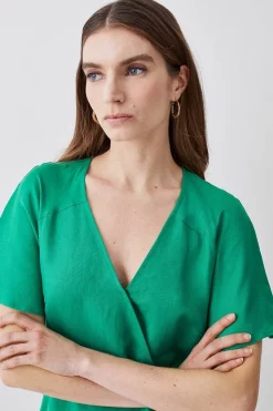 Top 10 🛒 Karen Millen Linen Angel Sleeve Wrap Front 👗 Dress - green 🤩 12 Top 10 🛒 Karen Millen Linen Angel Sleeve Wrap Front 👗 Dress - green 🤩 -Karen Millen Outlet store bkk07760 green xl 4