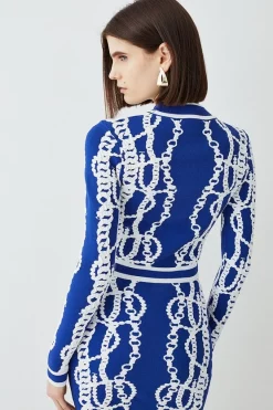 Promo ✨ Karen Millen Chain Jacquard Knit Long Sleeve Top - blue 😍 -Karen Millen Outlet store bkk07763 blue xl 2