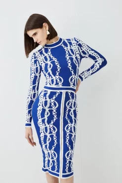 Promo ✨ Karen Millen Chain Jacquard Knit Long Sleeve Top - blue 😍 -Karen Millen Outlet store bkk07763 blue xl 4