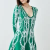 Wholesale ⌛ Karen Millen Chain Jacquard Knit Long Sleeve Mini Skater 👗 Dress - green 🔥 -Karen Millen Outlet store bkk07764 green xl