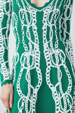 Wholesale ⌛ Karen Millen Chain Jacquard Knit Long Sleeve Mini Skater 👗 Dress - green 🔥 -Karen Millen Outlet store bkk07764 green xl 1