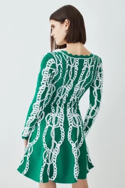 Wholesale ⌛ Karen Millen Chain Jacquard Knit Long Sleeve Mini Skater 👗 Dress - green 🔥 -Karen Millen Outlet store bkk07764 green xl 2