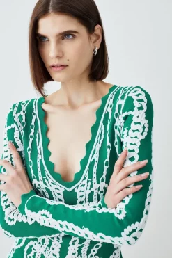 Wholesale ⌛ Karen Millen Chain Jacquard Knit Long Sleeve Mini Skater 👗 Dress - green 🔥 -Karen Millen Outlet store bkk07764 green xl 4
