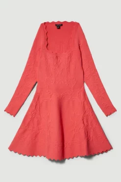 Promo 👏 Karen Millen Square Neck Textured Knit Long Sleeve Mini Skater 👗 Dress - pink 🥰 -Karen Millen Outlet store bkk07765 pink xl 3