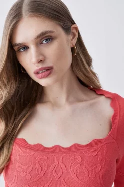 Promo 👏 Karen Millen Square Neck Textured Knit Long Sleeve Mini Skater 👗 Dress - pink 🥰 -Karen Millen Outlet store bkk07765 pink xl 4