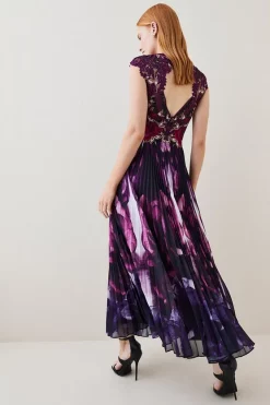 Budget 🧨 Karen Millen Tall Metallic Guipure Lace Mirrored Pleat Midi 👗 Dress - purple 🥰 -Karen Millen Outlet store bkk07776 purple xl 2