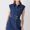 Hot Sale 🤩 Karen Millen Cotton Sateen Mini 👚 Shirt 👗 Dress - navy ❤️