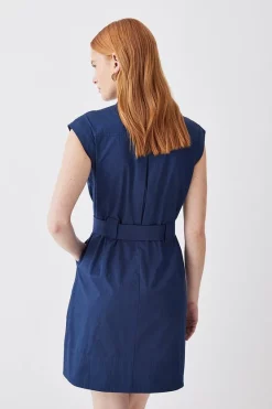 Hot Sale 🤩 Karen Millen Cotton Sateen Mini 👚 Shirt 👗 Dress - navy ❤️ -Karen Millen Outlet store bkk07777 navy xl 2