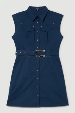 Hot Sale 🤩 Karen Millen Cotton Sateen Mini 👚 Shirt 👗 Dress - navy ❤️ -Karen Millen Outlet store bkk07777 navy xl 3