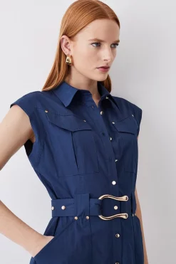 Hot Sale 🤩 Karen Millen Cotton Sateen Mini 👚 Shirt 👗 Dress - navy ❤️ -Karen Millen Outlet store bkk07777 navy xl 4