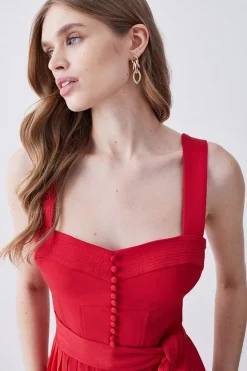 Brand new 😉 Karen Millen Top Stitch Satin Woven Midi 👗 Dress - red 🔔 -Karen Millen Outlet store bkk07807 red xl 4