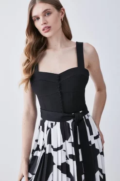 New 🔥 Karen Millen Top Stitch Printed Satin Woven Midi 👗 Dress - mono 😀 -Karen Millen Outlet store bkk07808 mono xl 4