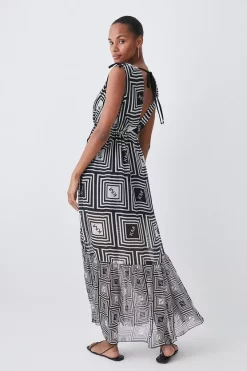 Discount 💯 Karen Millen Silk Viscose Km Logo Tiered Maxi Beach 👗 Dress - mono 🌟 -Karen Millen Outlet store bkk07813 mono xl 2