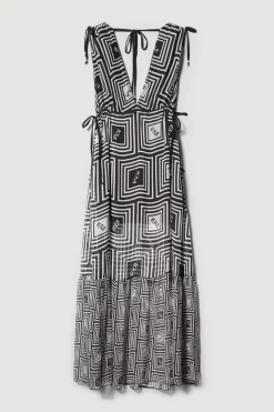 Discount 💯 Karen Millen Silk Viscose Km Logo Tiered Maxi Beach 👗 Dress - mono 🌟 -Karen Millen Outlet store bkk07813 mono xl 3