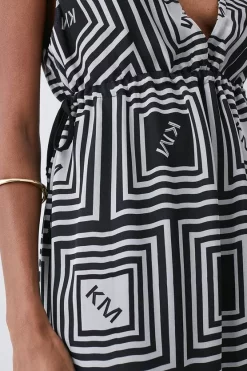 Discount 💯 Karen Millen Silk Viscose Km Logo Tiered Maxi Beach 👗 Dress - mono 🌟 -Karen Millen Outlet store bkk07813 mono xl 4