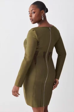 Buy 🌟 Karen Millen Plus Size Mesh Cut Out Bandage Knit Mini 👗 Dress - olive 🥰 -Karen Millen Outlet store bkk07819 olive xl 2
