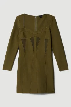 Buy 🌟 Karen Millen Plus Size Mesh Cut Out Bandage Knit Mini 👗 Dress - olive 🥰 -Karen Millen Outlet store bkk07819 olive xl 3