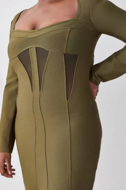 Buy 🌟 Karen Millen Plus Size Mesh Cut Out Bandage Knit Mini 👗 Dress - olive 🥰 -Karen Millen Outlet store bkk07819 olive xl 4