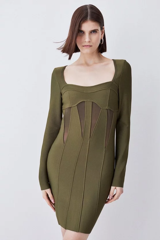 Hot Sale ๐ Karen Millen Mesh Cut Out Bandage Knit Mini ๐ Dress - olive โจ 3 Hot Sale ๐ Karen Millen Mesh Cut Out Bandage Knit Mini ๐ Dress - olive โจ