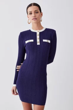 New 🥰 Karen Millen Petite Military Style Cable Knit Mini 👗 Dress - navy ✨