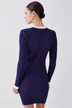 New 🥰 Karen Millen Petite Military Style Cable Knit Mini 👗 Dress - navy ✨ -Karen Millen Outlet store bkk07823 navy xl 2