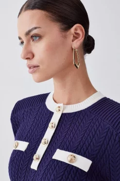 New 🥰 Karen Millen Petite Military Style Cable Knit Mini 👗 Dress - navy ✨ -Karen Millen Outlet store bkk07823 navy xl 4