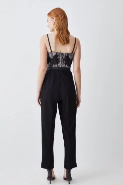 Wholesale 👏 Karen Millen Petite Lace Embroidered Woven Jumpsuit - mono 😀 -Karen Millen Outlet store bkk07825 mono xl 2