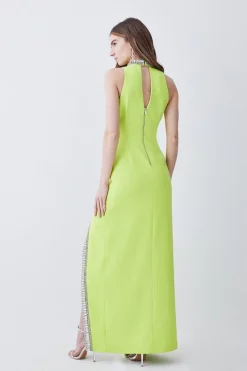 Buy ⌛ Karen Millen Tall Crystal Embellished Woven Maxi 👗 Dress - lime 🥰 -Karen Millen Outlet store bkk07836 lime xl 2
