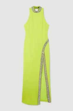 Buy ⌛ Karen Millen Tall Crystal Embellished Woven Maxi 👗 Dress - lime 🥰 -Karen Millen Outlet store bkk07836 lime xl 3