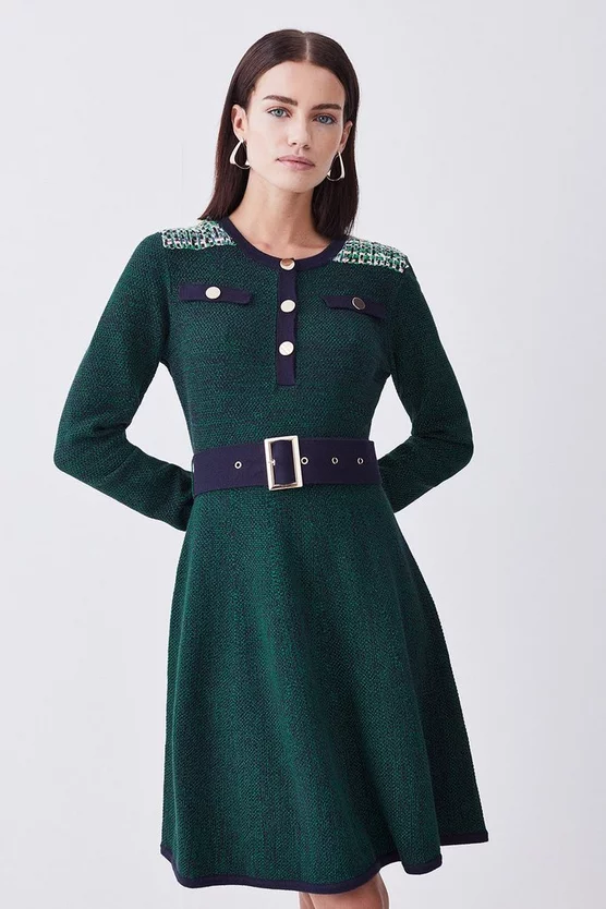 Budget ๐ Karen Millen Petite Cut And Sew Tweed Panel Long Sleeve Skater ๐ Dress - green ๐งจ 3 Budget ๐ Karen Millen Petite Cut And Sew Tweed Panel Long Sleeve Skater ๐ Dress - green ๐งจ