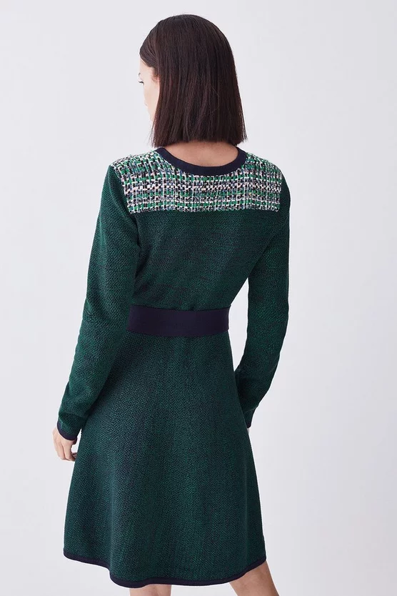 Budget ๐ Karen Millen Petite Cut And Sew Tweed Panel Long Sleeve Skater ๐ Dress - green ๐งจ 5 Budget ๐ Karen Millen Petite Cut And Sew Tweed Panel Long Sleeve Skater ๐ Dress - green ๐งจ - Image 3