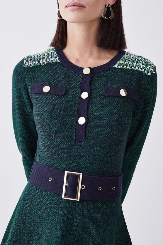 Budget ๐ Karen Millen Petite Cut And Sew Tweed Panel Long Sleeve Skater ๐ Dress - green ๐งจ 7 Budget ๐ Karen Millen Petite Cut And Sew Tweed Panel Long Sleeve Skater ๐ Dress - green ๐งจ - Image 5