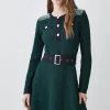 Best Sale 🎉 Karen Millen Cut And Sew Tweed Panel Long Sleeve Skater Mini 👗 Dress - green 😉