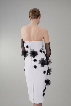 Deals 😉 Karen Millen Petite Bandeau Flower Applique Midi 👗 Dress - white 😍 -Karen Millen Outlet store bkk07853 white xl 6