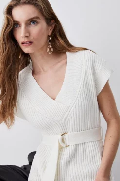 New 😉 Karen Millen Belted Knitted Sleeveless V-neck Tabard - ivory 🎁 -Karen Millen Outlet store bkk07858 ivory xl 2