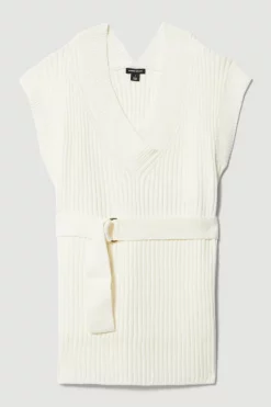 New 😉 Karen Millen Belted Knitted Sleeveless V-neck Tabard - ivory 🎁 -Karen Millen Outlet store bkk07858 ivory xl 3
