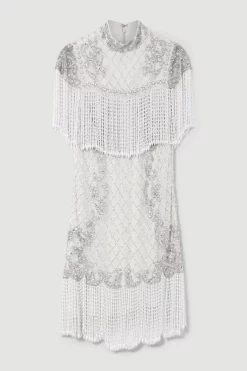 Brand new 🎉 Karen Millen Petite Pearl Embellished Fringed Woven Mini 👗 Dress - ivory 😍 -Karen Millen Outlet store bkk07885 ivory xl 3