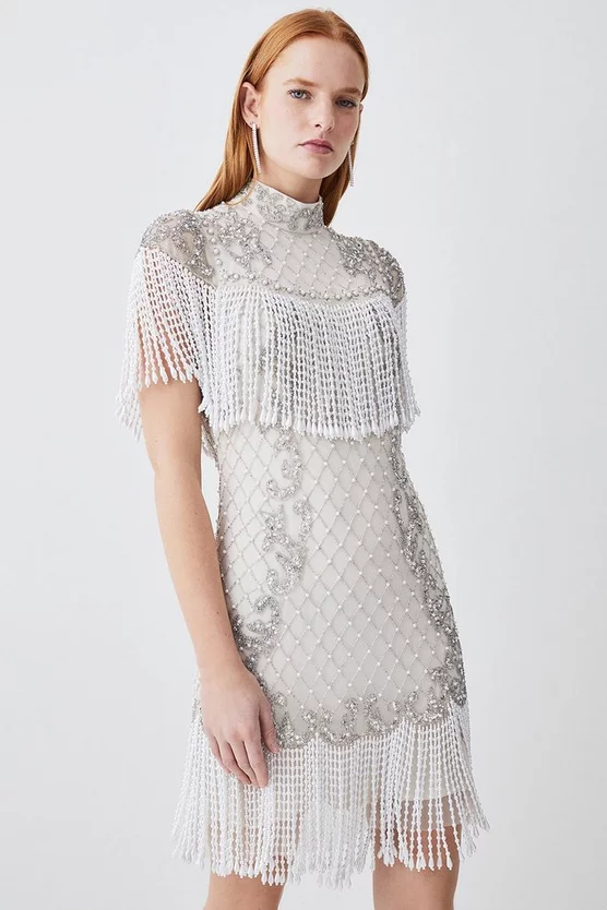 Brand new ๐ฅฐ Karen Millen Pearl Embellished Fringed Woven Mini ๐ Dress - ivory ๐ฏ 3 Brand new ๐ฅฐ Karen Millen Pearl Embellished Fringed Woven Mini ๐ Dress - ivory ๐ฏ