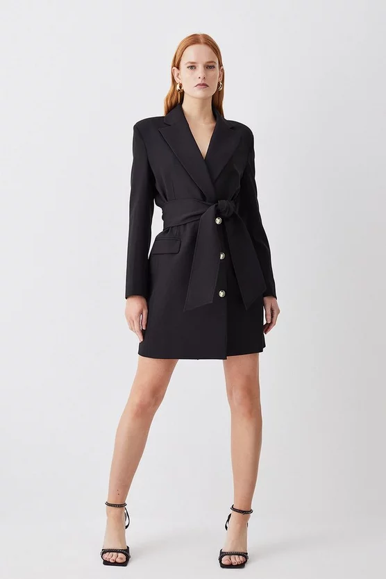 Hot Sale 💯 Karen Millen Stretch Cady Tie Belt Blazer Mini 👗 Dress - black ✨ 3 Hot Sale 💯 Karen Millen Stretch Cady Tie Belt Blazer Mini 👗 Dress - black ✨ - Image 2