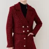 Coupon 🤩 Karen Millen Tweed Gold Button Cropped Frayed Edge Jacket - red ✨