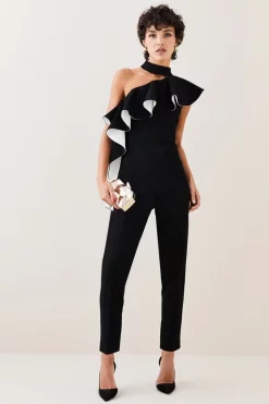 Cheap 🤩 Karen Millen Mono Ruffle Structured Crepe Jumpsuit ⌛