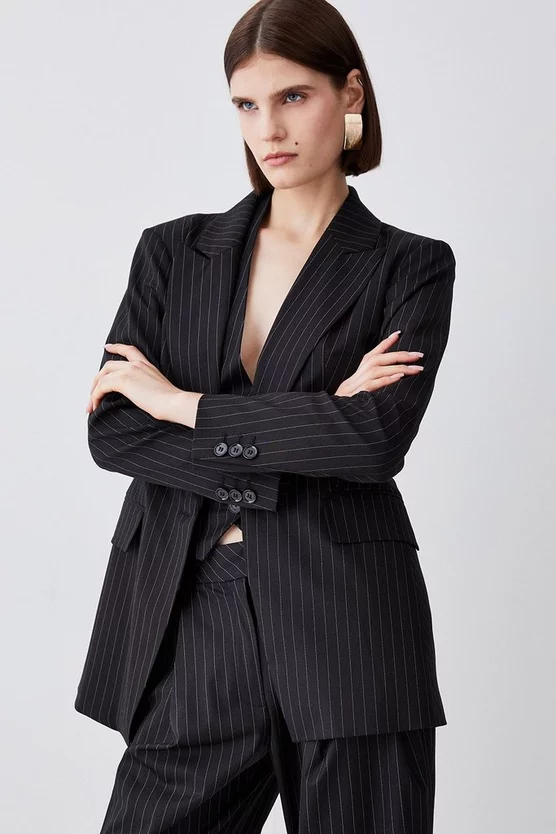 Best reviews of 💯 Karen Millen Pinstripe Single Breasted Blazer - black 🥰 4 Best reviews of 💯 Karen Millen Pinstripe Single Breasted Blazer - black 🥰 - Image 2