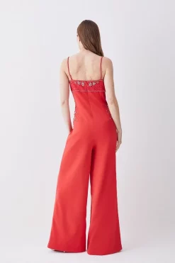 Deals 🔥 Karen Millen Embellished Lace Mix Strappy Woven Jumpsuit - raspberry 😀 10 Deals 🔥 Karen Millen Embellished Lace Mix Strappy Woven Jumpsuit - raspberry 😀 -Karen Millen Outlet store bkk07957 raspberry xl 2