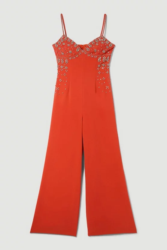 Deals 🔥 Karen Millen Embellished Lace Mix Strappy Woven Jumpsuit - raspberry 😀 6 Deals 🔥 Karen Millen Embellished Lace Mix Strappy Woven Jumpsuit - raspberry 😀 - Image 4