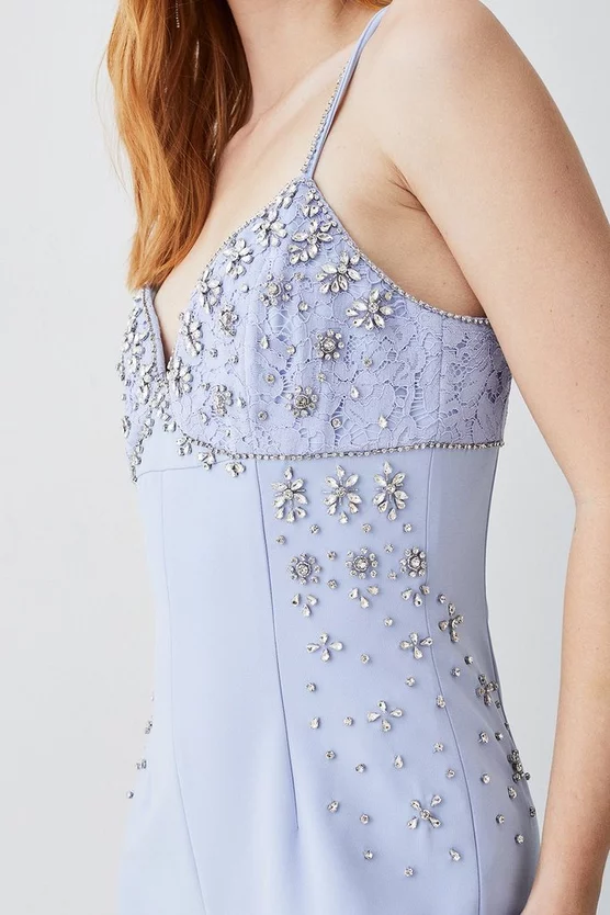 Best Sale 👏 Karen Millen Embellished Strappy Wide Leg Woven Jumpsuit - blue ✨ 4 Best Sale 👏 Karen Millen Embellished Strappy Wide Leg Woven Jumpsuit - blue ✨ - Image 2