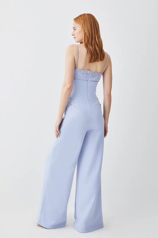 Best Sale 👏 Karen Millen Embellished Strappy Wide Leg Woven Jumpsuit - blue ✨ 5 Best Sale 👏 Karen Millen Embellished Strappy Wide Leg Woven Jumpsuit - blue ✨ - Image 3