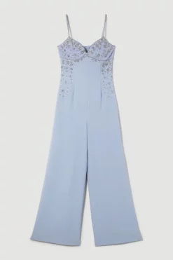 Best Sale 👏 Karen Millen Embellished Strappy Wide Leg Woven Jumpsuit - blue ✨ 11 Best Sale 👏 Karen Millen Embellished Strappy Wide Leg Woven Jumpsuit - blue ✨ -Karen Millen Outlet store bkk07958 blue xl 3
