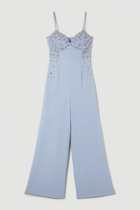 Best Sale 👏 Karen Millen Embellished Strappy Wide Leg Woven Jumpsuit - blue ✨ 6 Best Sale 👏 Karen Millen Embellished Strappy Wide Leg Woven Jumpsuit - blue ✨ - Image 4